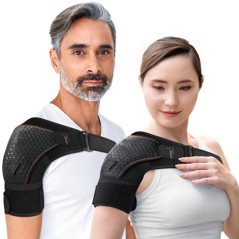 FIGHTECH Shoulder Brace for Torn Rotator Cuff for Men and Women Support Pain Relief Copper Black SmallMedium